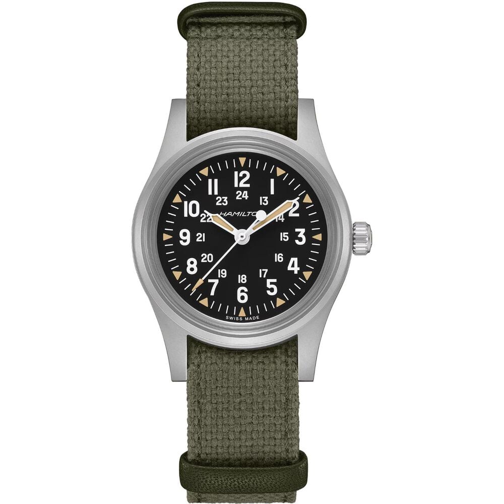 Hamilton Khaki Field Mechanical 36mm Black Dial Green Textile Strap Watch