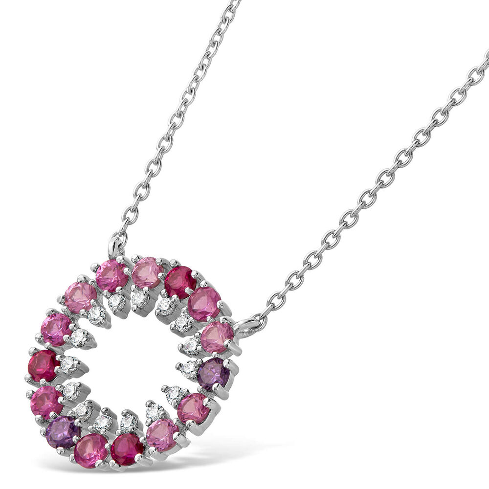 9ct White Gold Circle Multi Coloured Stones Cubic Zirconia Pendant