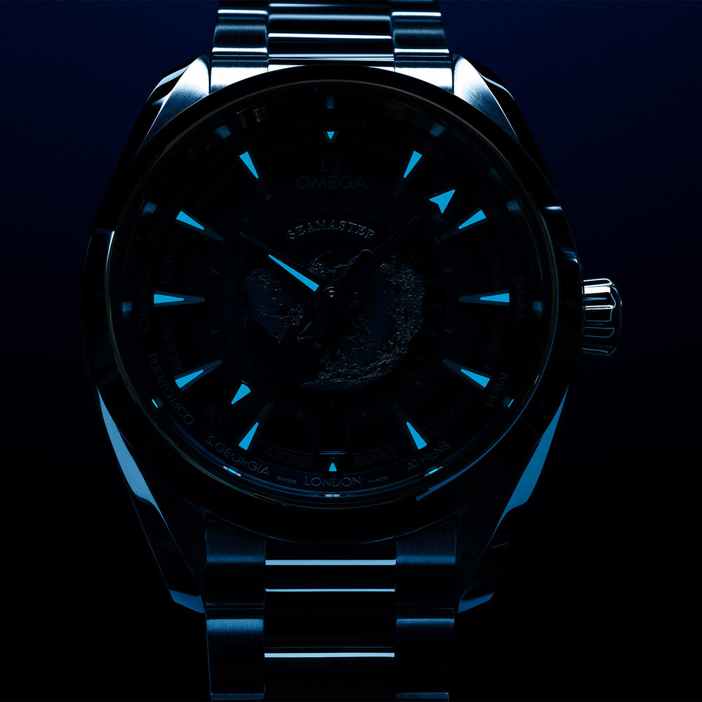 OMEGA Seamaster Aqua Terra 150M Gmt Worldtimer 43mm Summer Blue Dial Steel Bracelet Watch image number 4