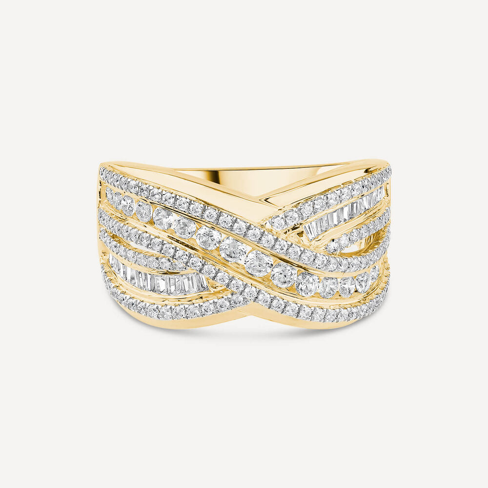 18ct Yellow & White Gold 1.00ct Diamond Crossover Band Ring image number 3