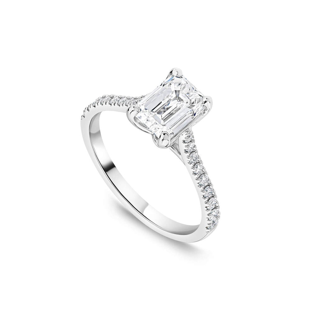 Born Platinum 1.70ct Lab Grown Emerald Cut & Diamond Sides Ring image number 0