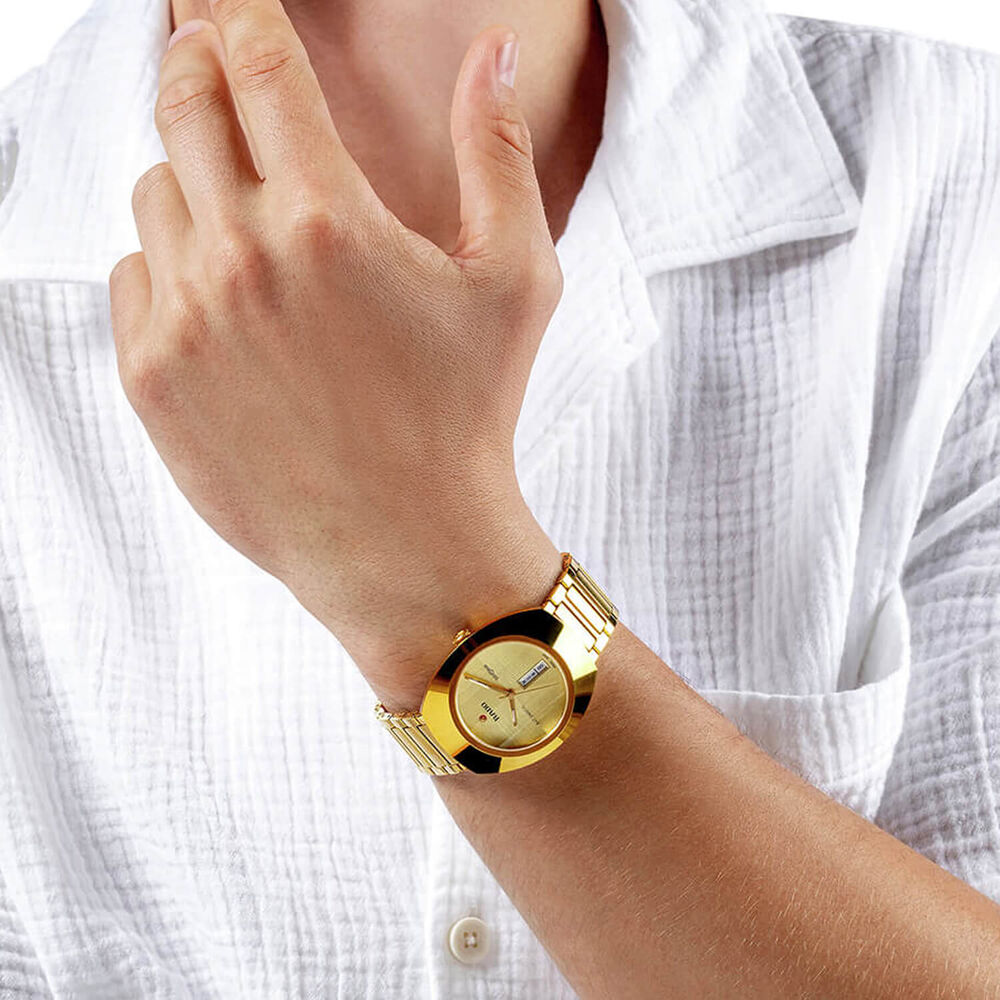 Rado DiaStar Original Automatic 38mm Yellow Gold Dial PVD Stainless Steel Bracelet Watch image number 6