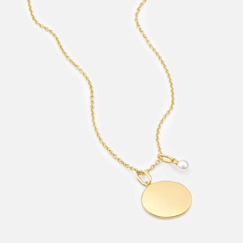 Yellow Gold Plated Vermeil Sterling Silver June Birthstone Pearl Disc Pendant
