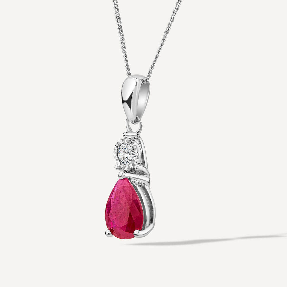 9ct White Gold Pear Ruby & Diamond Top Pendant image number 2