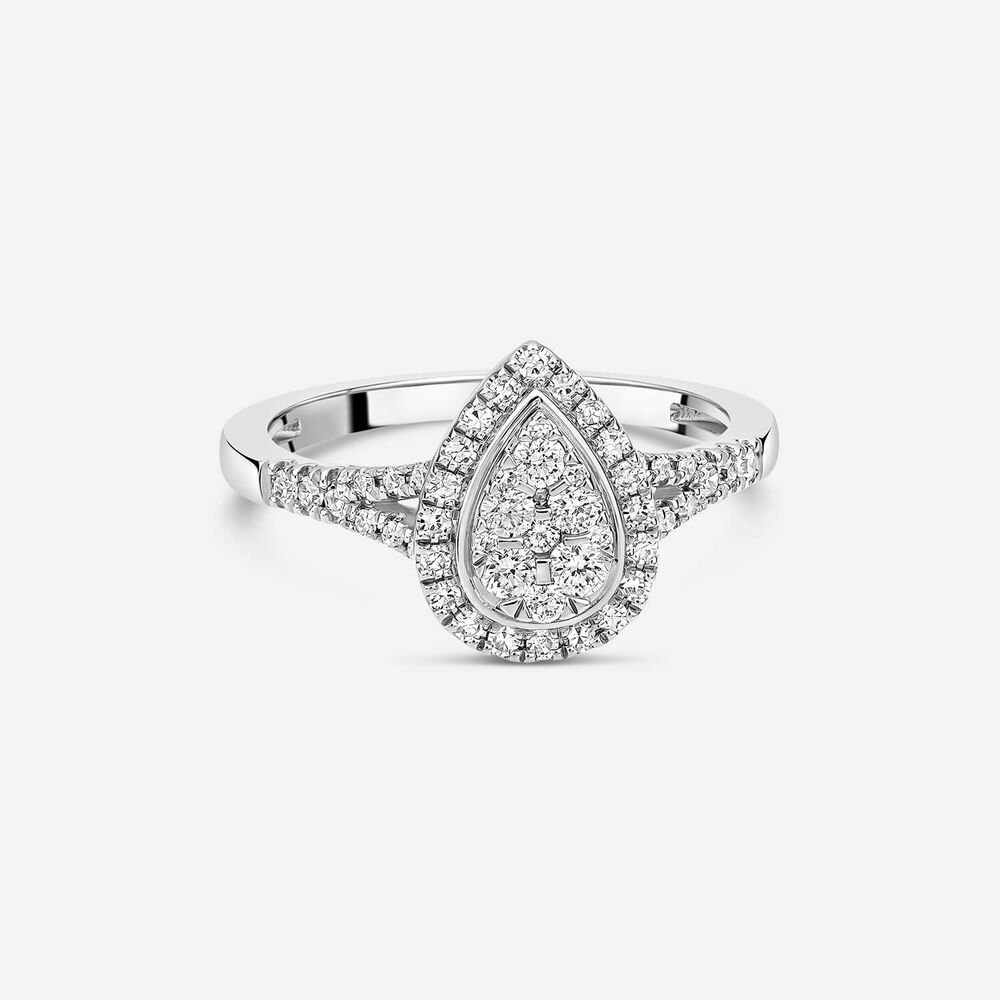 Platinum 0.37ct Pear Diamond Cluster Open Diamond Shoulders Ring image number 2