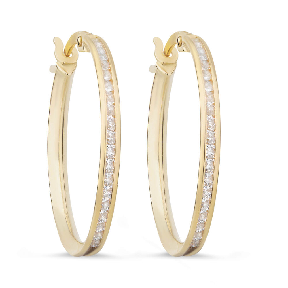 9ct Yellow Gold Cubic Zirconia Hoop Earrings at Fraser Hart