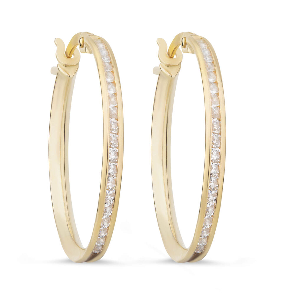 9CT Yellow Gold Cubic Zirconia Hoop Earrings image number 0