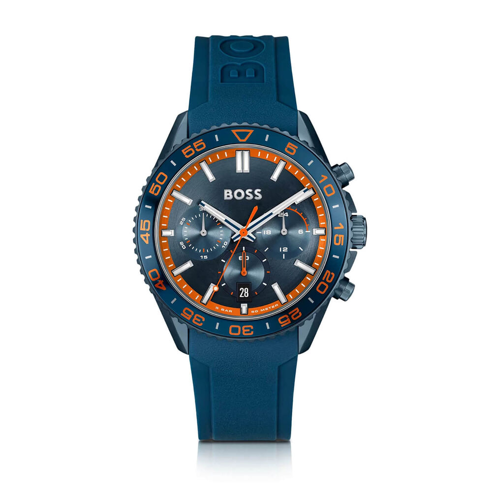 BOSS Runner Chronograph 44mm Blue Dial Silicone Strap Watch