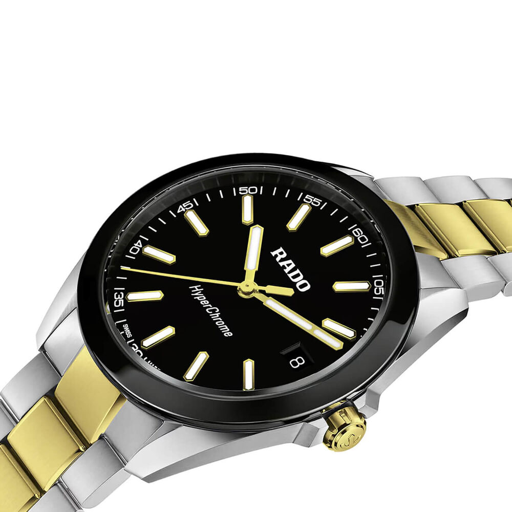 Rado HyperChrome Quartz 41.5mm Black Dial Two Tone Steel Bracelet Watch image number 1
