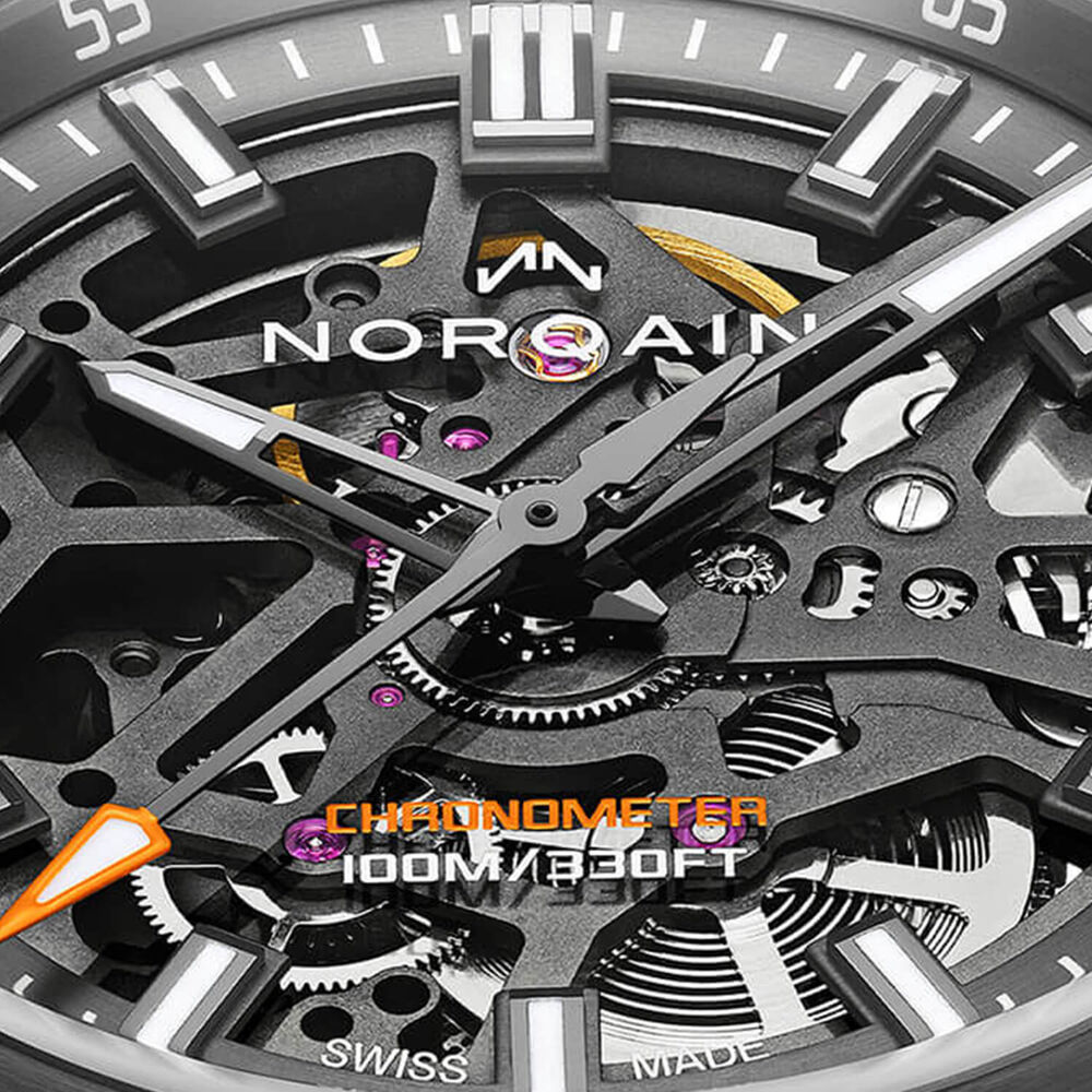 NORQAIN Independence Skeleton DLC 40mm Dial Khaki Rubber Strap Watch image number 3