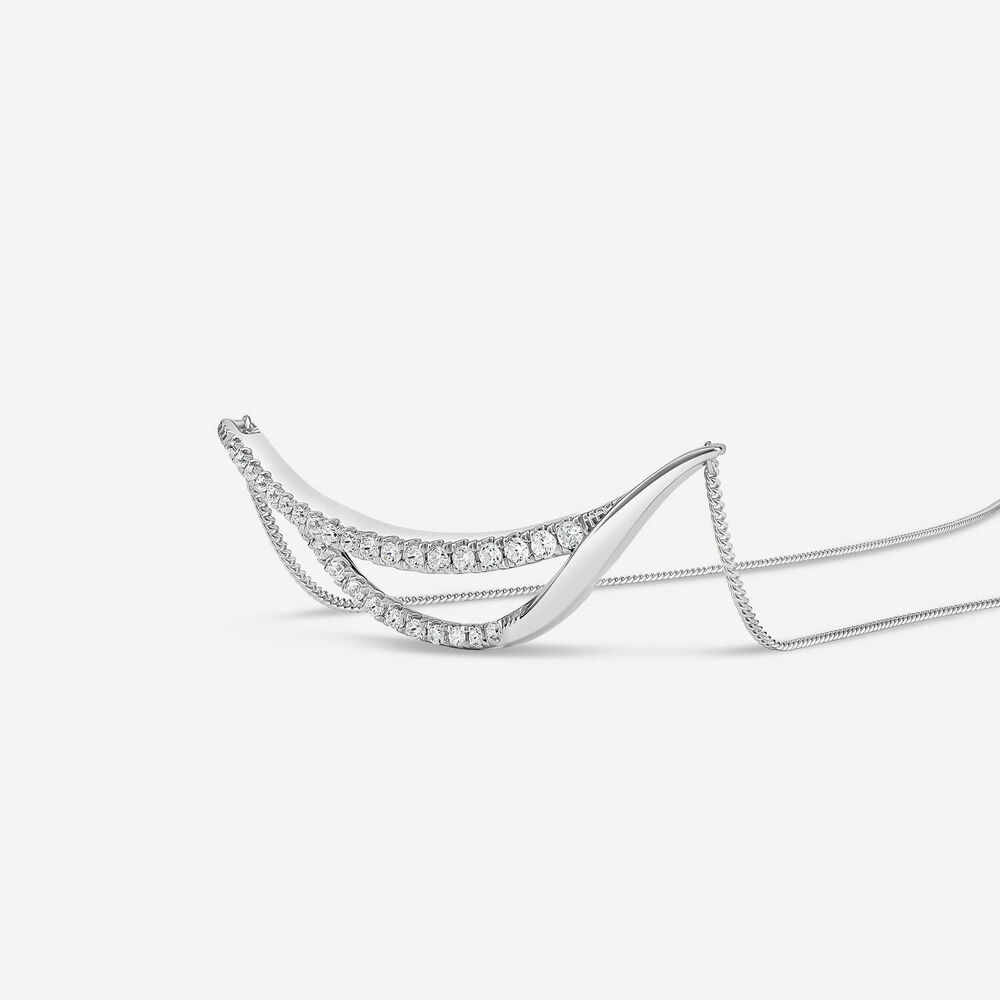 9ct White Gold Diamond Set Open Double Curve Necklet image number 1