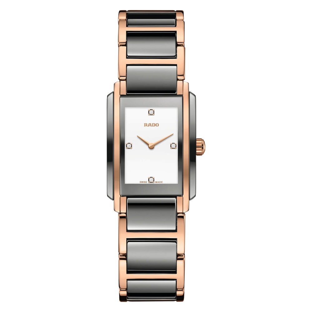 Rado Integral 22.7MM White Enamel Diamond Dot Dial Rose Gold & Plasma Case Bracelet Watch