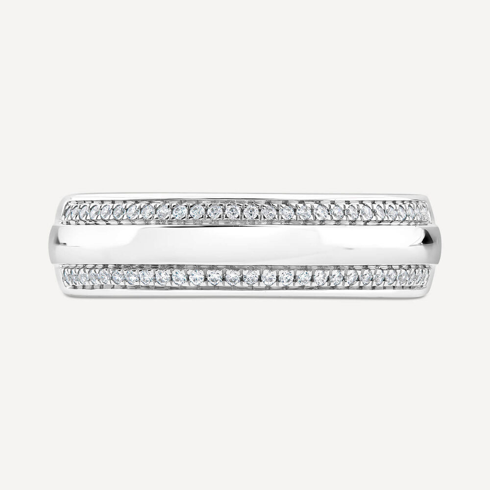 9ct White Gold 0.15ct Diamond Edge Polished Band Ring