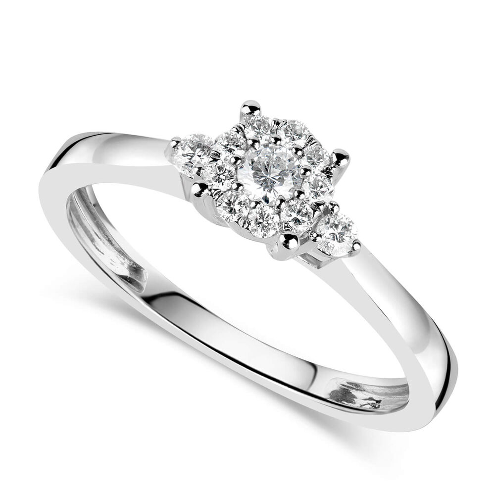 9ct White Gold 0.20ct Diamond Halo & Sides Ring image number 0