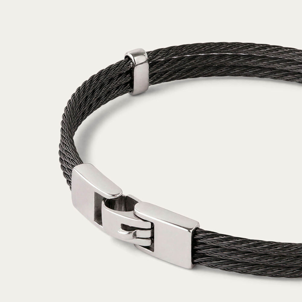 Stainless Steel Black PVD Wire & 14ct Gold Line Accent Bracelet