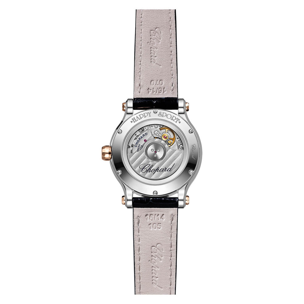 Chopard Happy Sport 33mm Five Floating Diamonds Silver Dial Blue Strap Watch image number 2