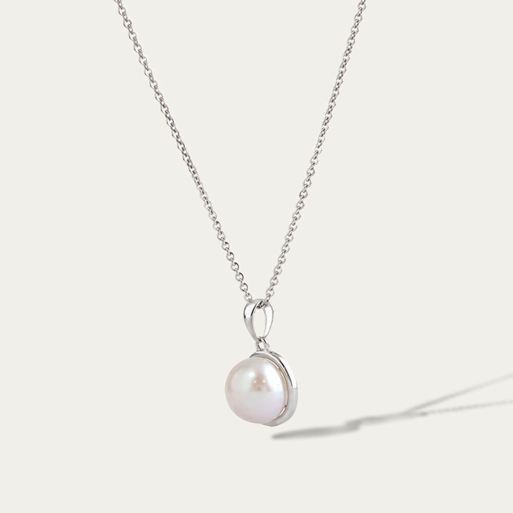 Sterling Silver Freshwater Pearl Half Bezel Pendant