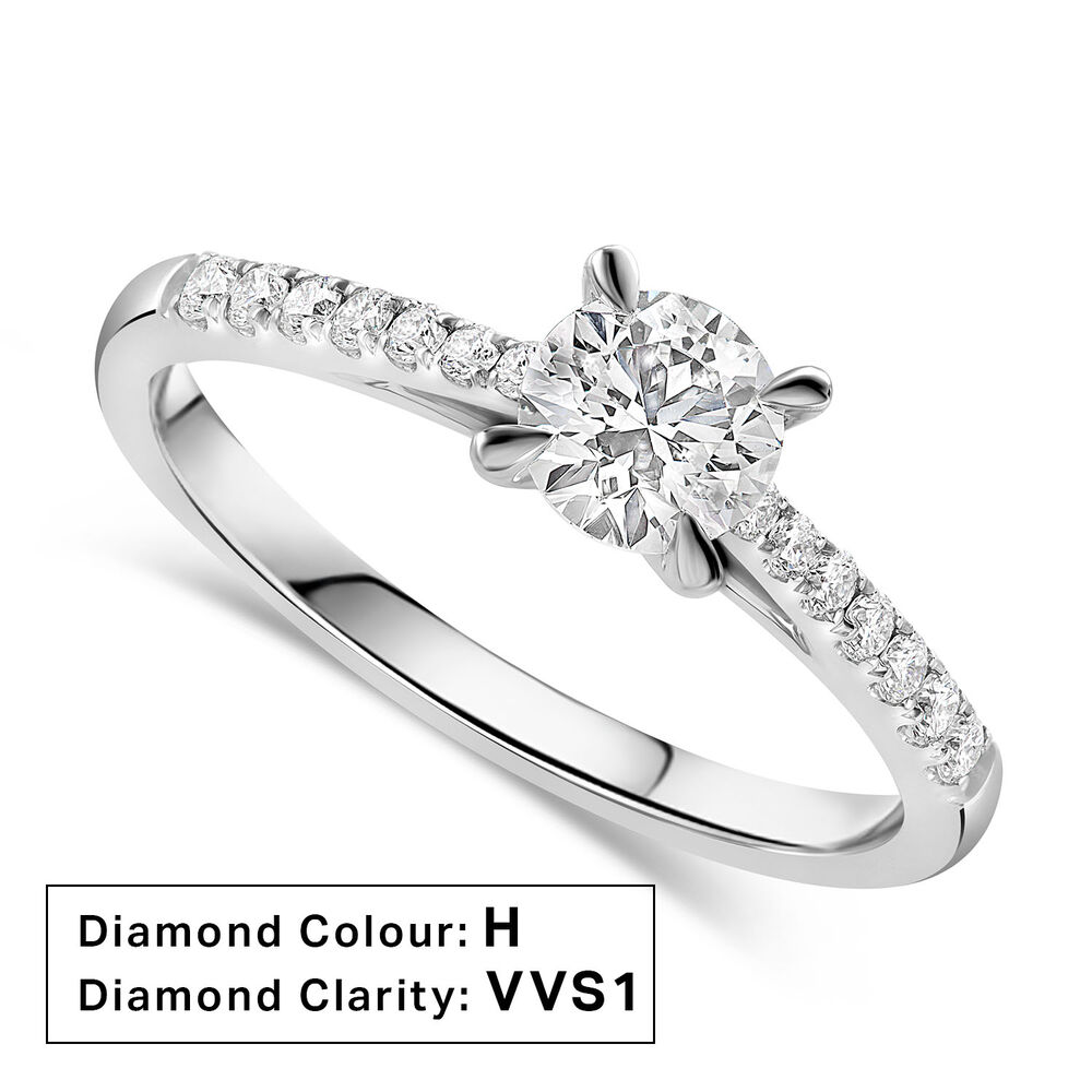 Platinum 0.55ct Round Diamond Four Claw Solitaire & Shoulders Ring