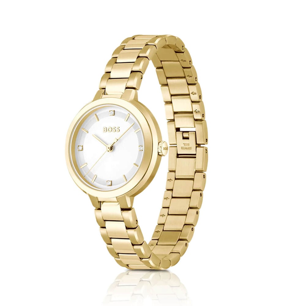 BOSS Sena 34mm White Dial Yellow Gold Steel Bracelet Watch