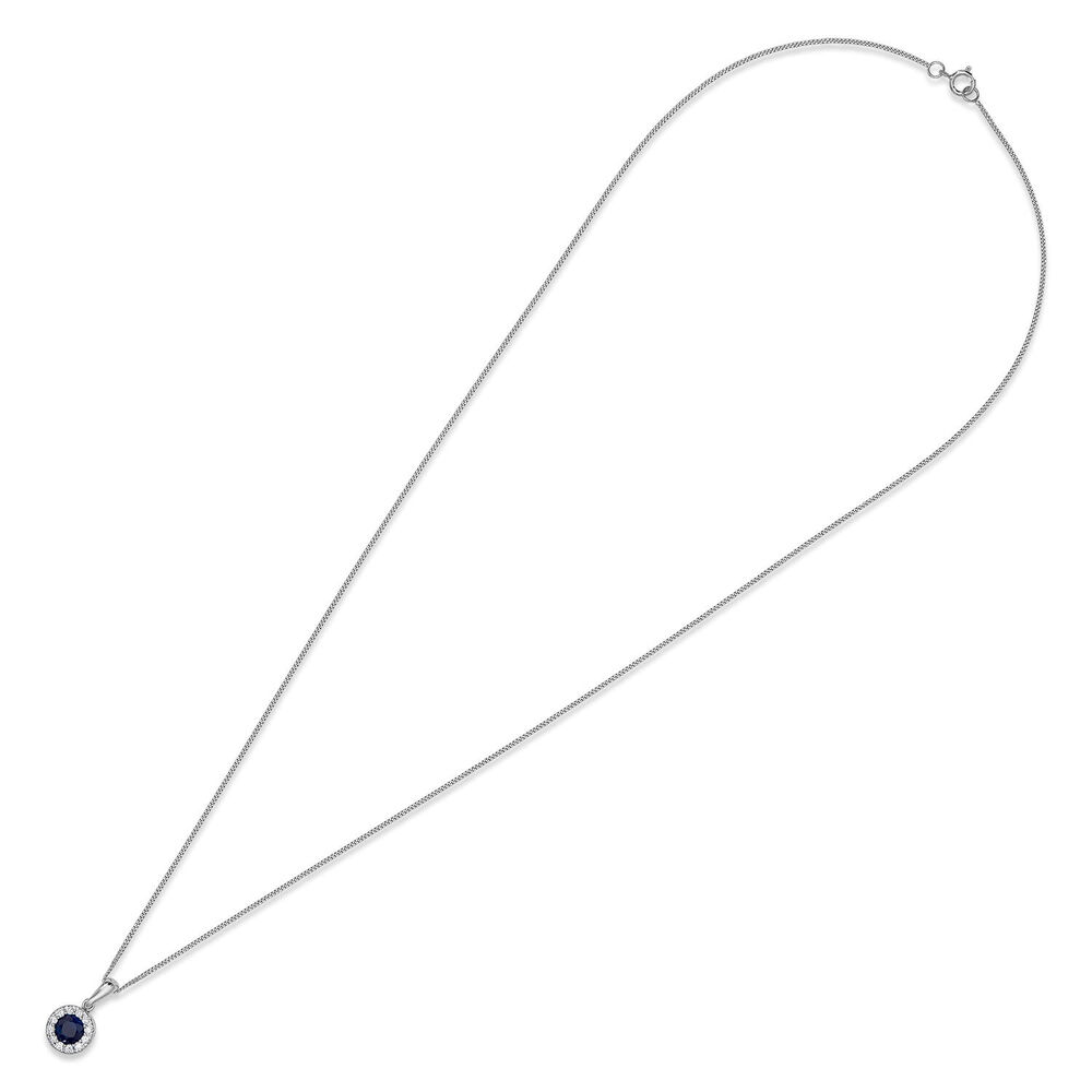 9ct White Gold Diamond and Sapphire Round Halo Pendant image number 3