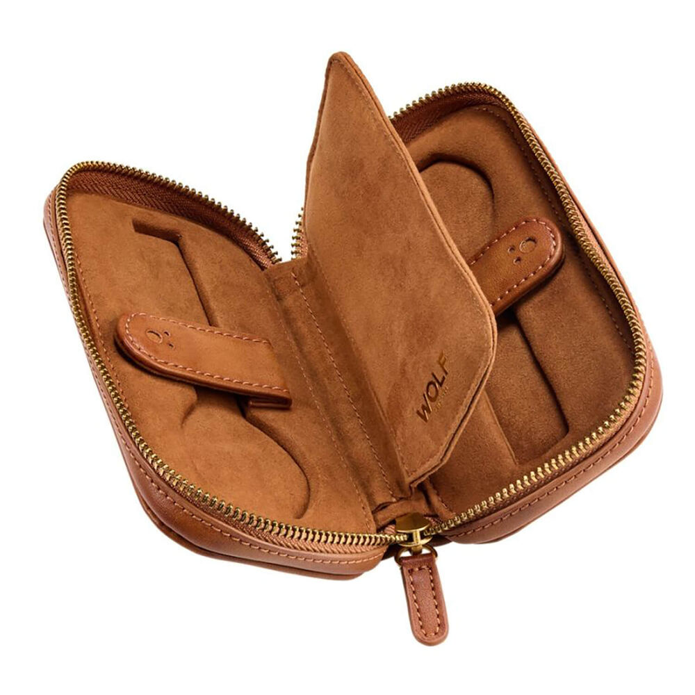WOLF Brogue 2 Pc Burnished Brown Watch Zip Case
