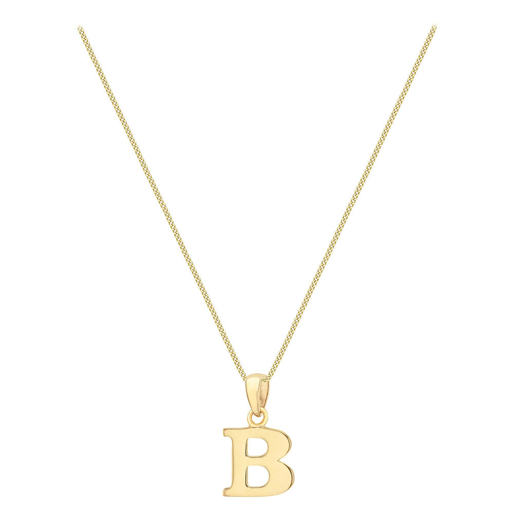 9ct Yellow Gold Plain Initial B Pendant (Special Order) (Chain Included) image number 1