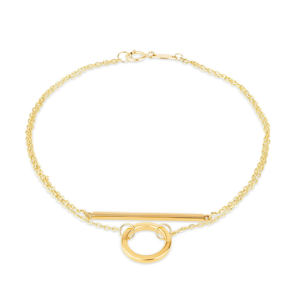 9ct Yellow Gold Bar & Circle Double Chain Bracelet image number 0