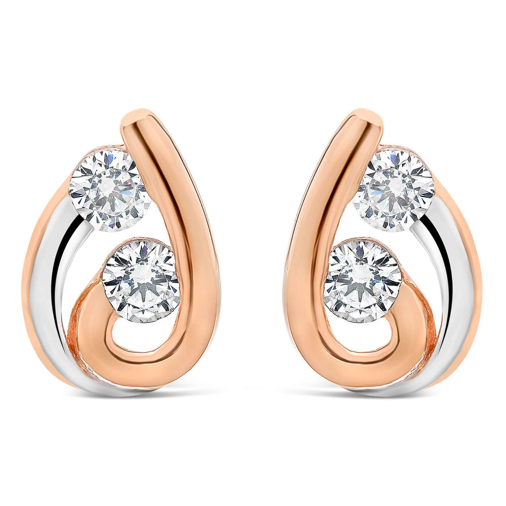 9ct rose and white gold cubic zirconia swirl stud earrings