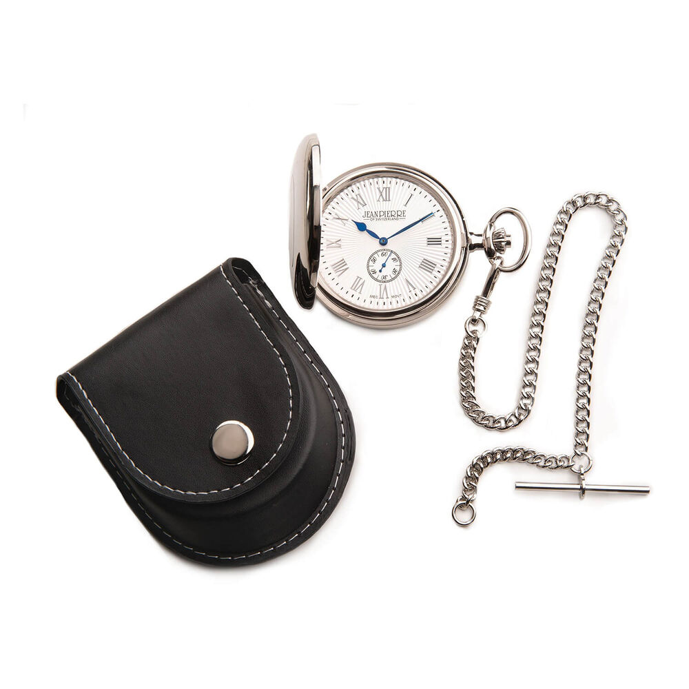 Jean Pierre Full Hunter Chrome Plated White Dial Pocket Watch image number 0