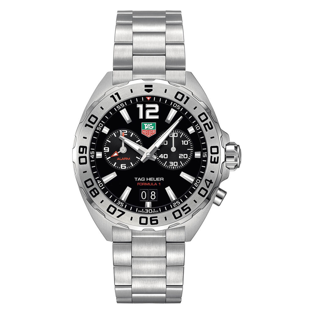 TAG Heuer F1 Black Alarm Dial With Date Stainless Steel Bracelet