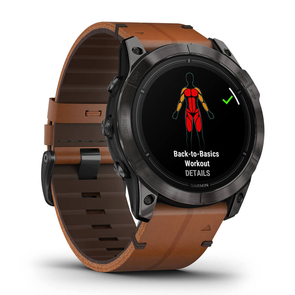 Garmin Epix Pro Gen 2 Sapphire 51mm DLC Titanium Case Brown Leather Strap Watch image number 6