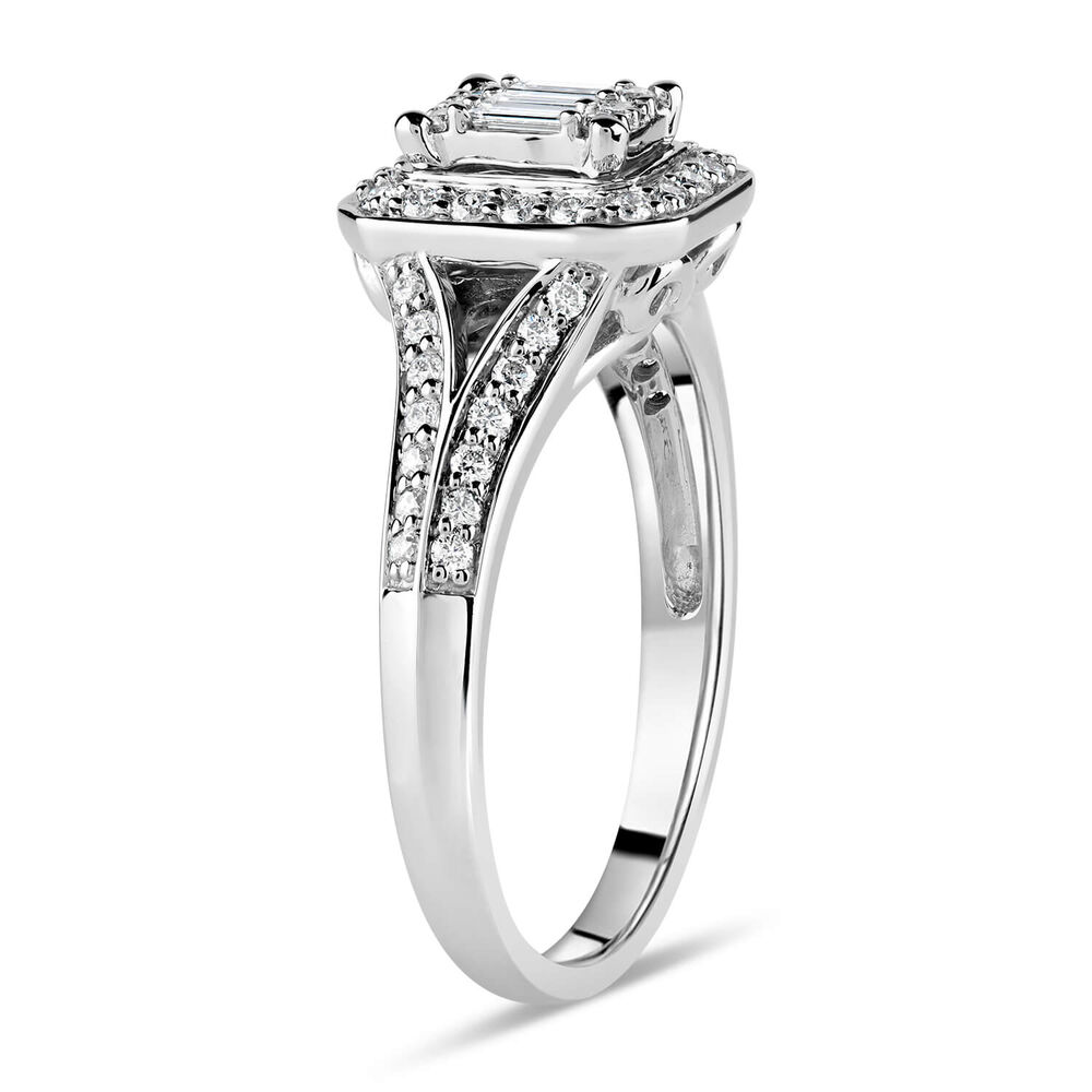 18ct White Gold Baguette Centre 0.50 Carat Diamond Frame Split Shoulders Ring image number 8