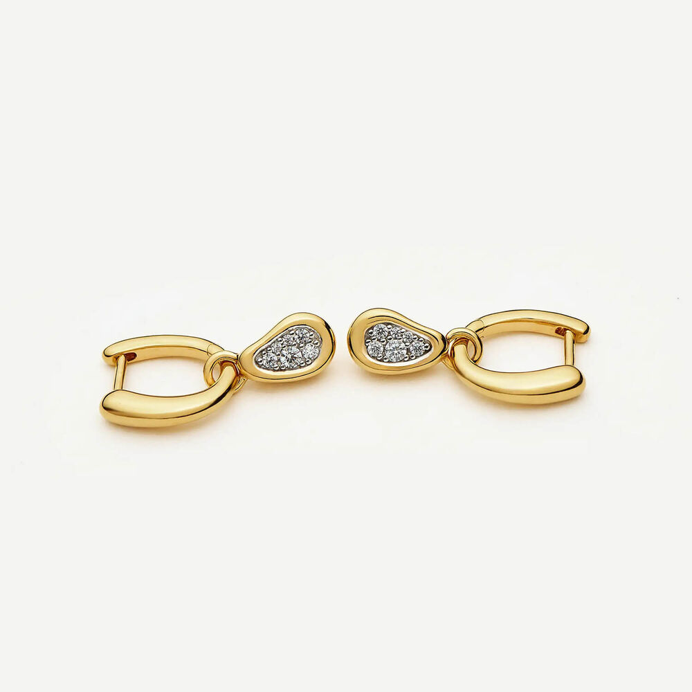 Missoma 18ct Gold Plated Brass Molten Teardrop Pave Cubic Zirconia Charm Hoop Earrings