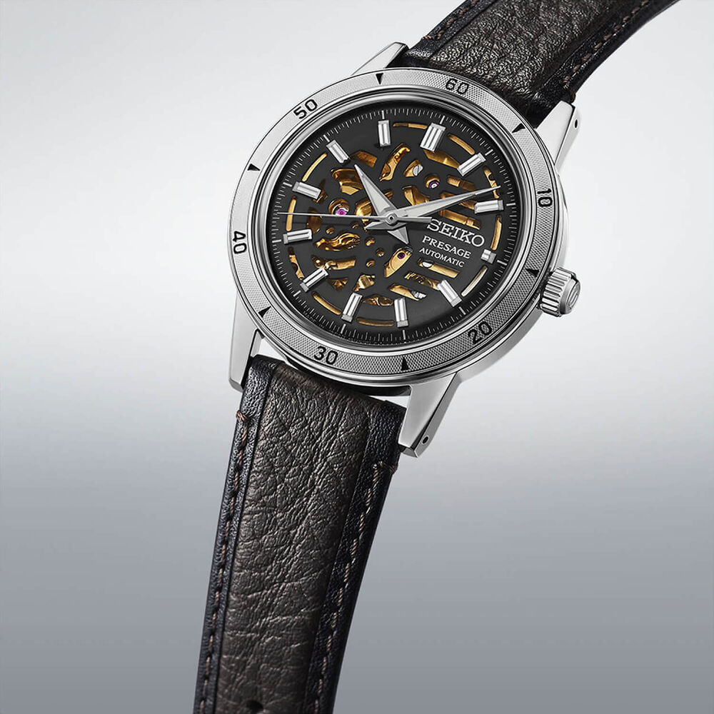 Seiko Presage Style 60s 'Elegant yet Rugged' Biker Style 39.5mm Skeleton Dial Strap Watch image number 2