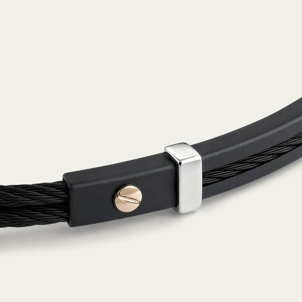 Stainless Steel Black PVD Wire & Bar 14ct Gold Accent Bracelet
