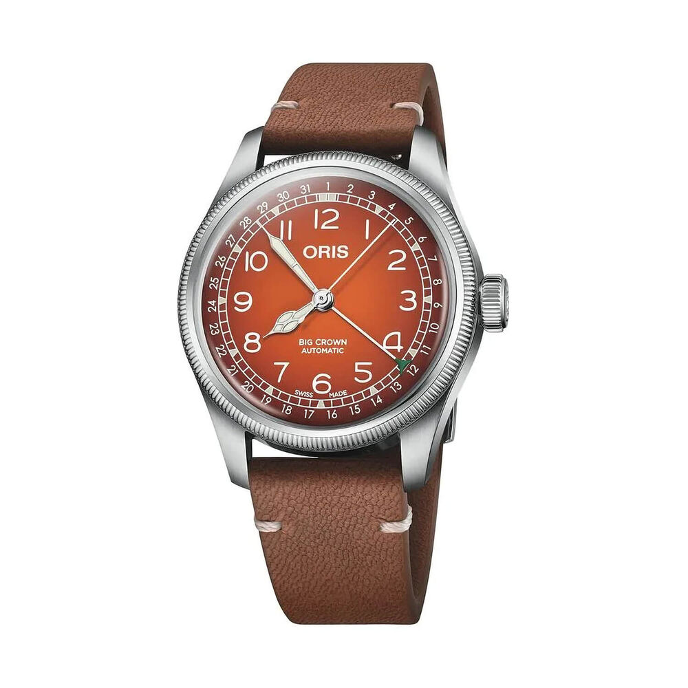 Oris x Cervo Volante Big Crown 40mm Orange Dial Brown Leather Strap Watch