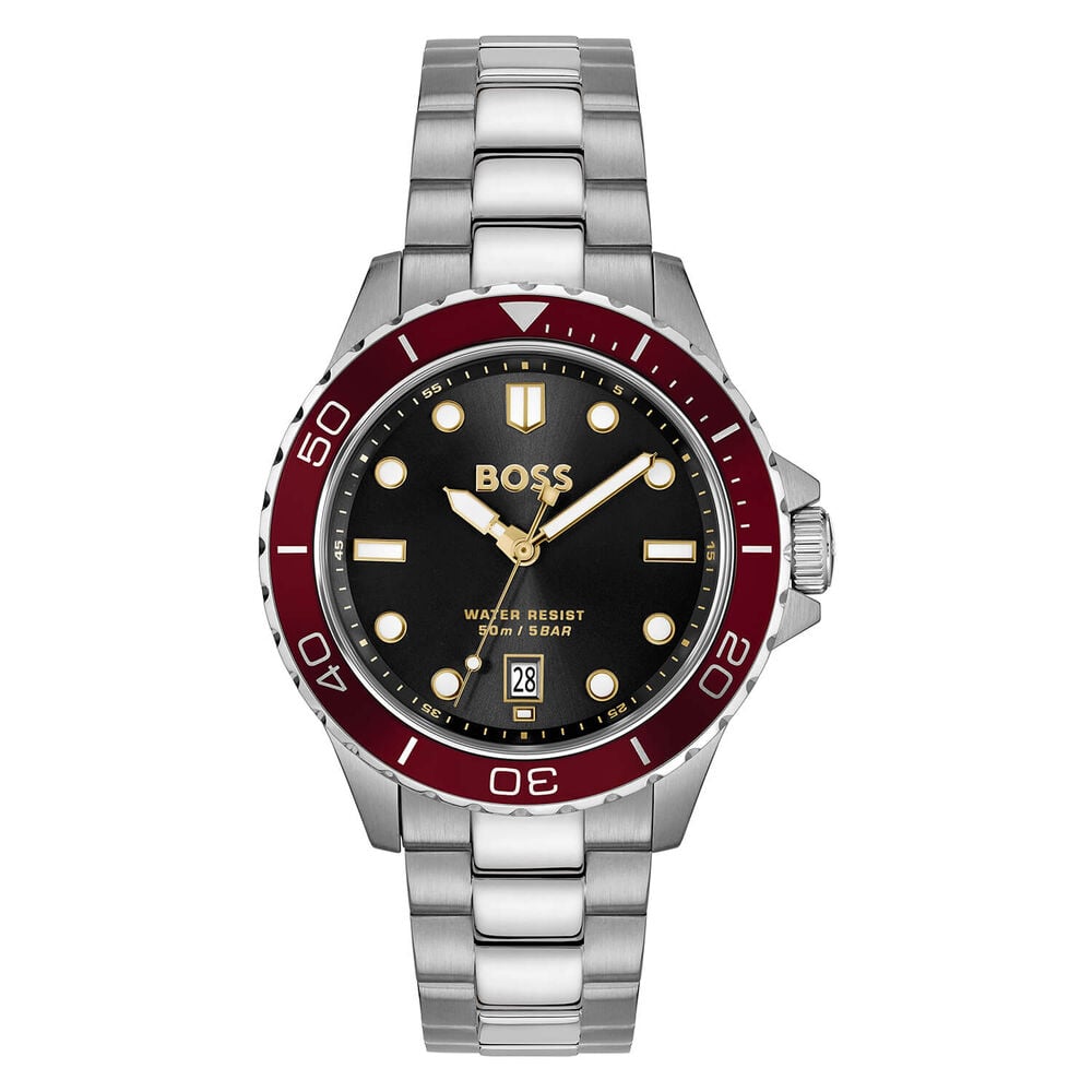 BOSS Troper Sport 41mm Black Dial Red Bezel Stainless Steel Bracelet Watch image number 0