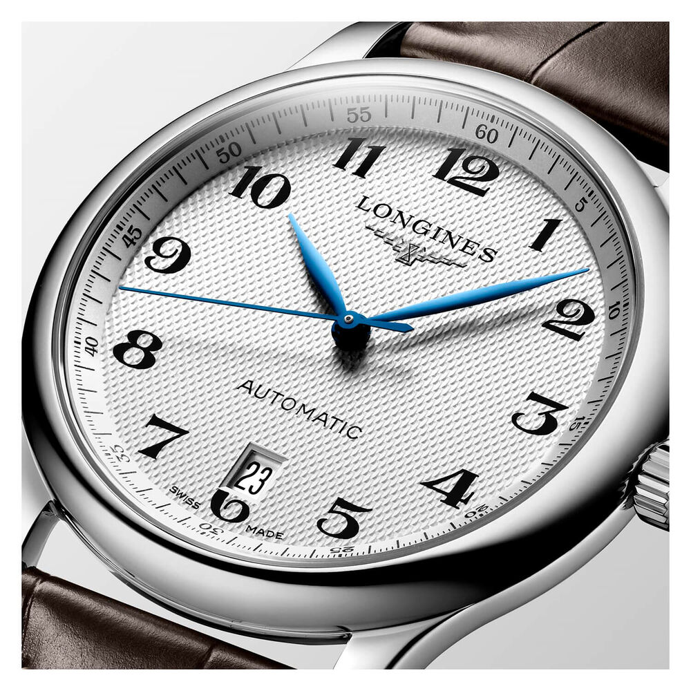 Longines Master Collection Silver Brown Leather Strap Watch