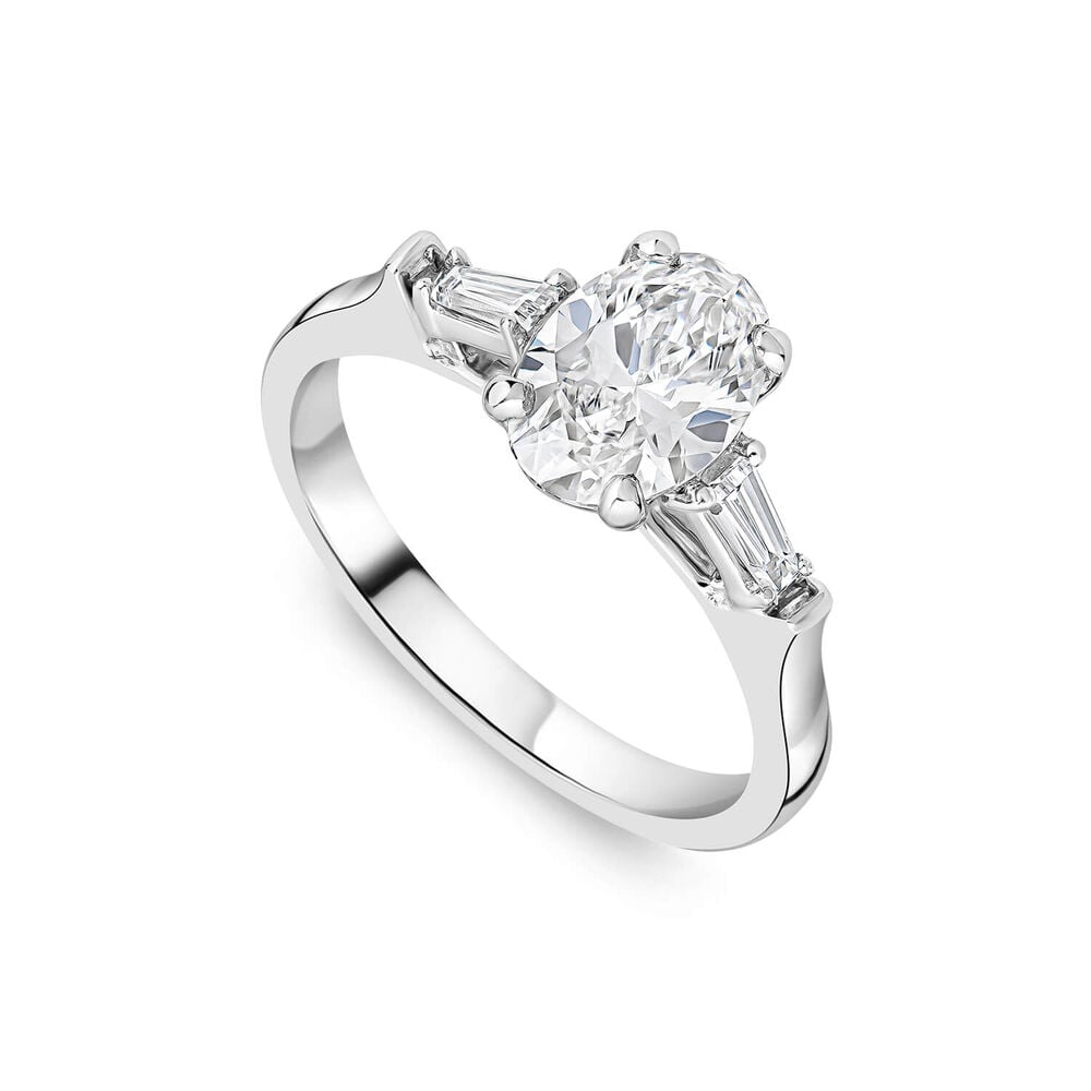 Born Platinum 1.38ct Lab Grown Oval & Baguette Diamond Sides Ring image number 0