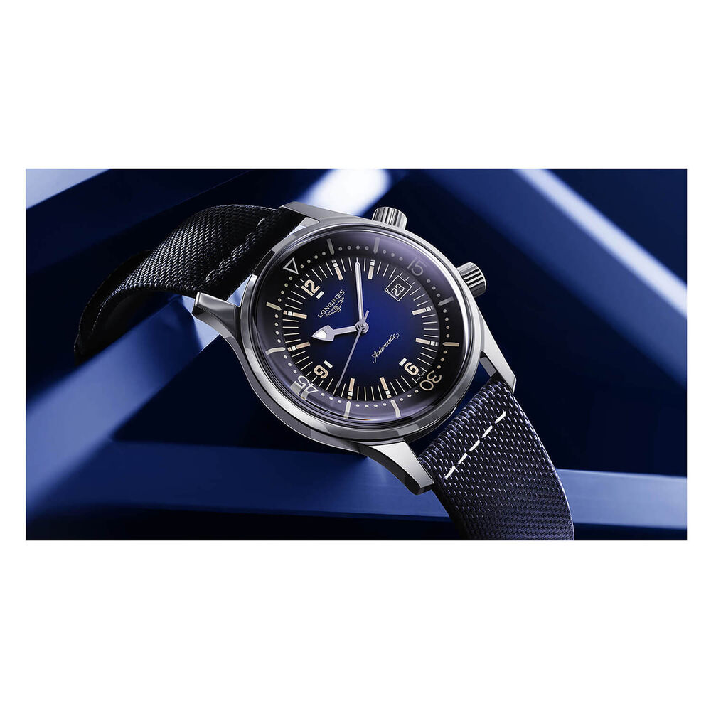 Longines Heritage Diver 42mm Blue Dial Steel Case Blue Strap Watch image number 4