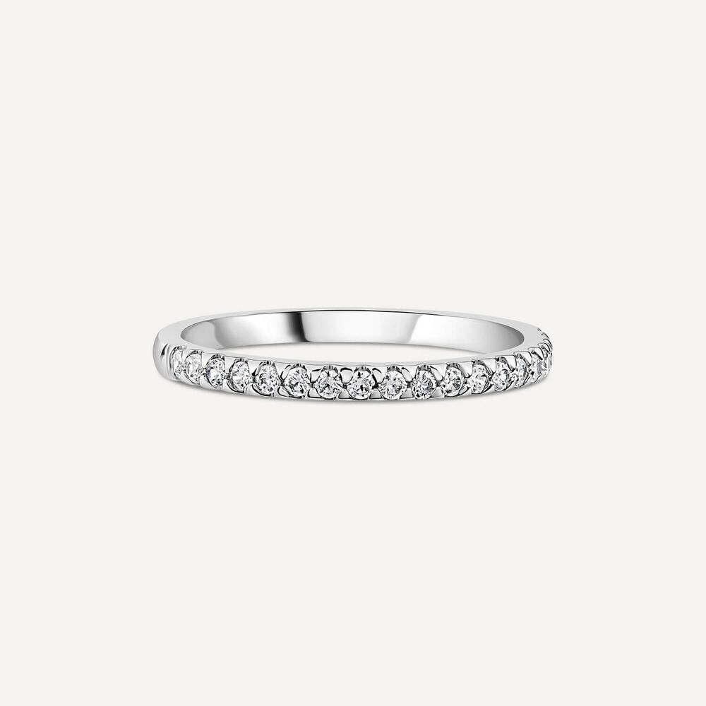 9ct White Gold 1.70mm 0.15ct Diamond Round Triangle Claw Wedding Ring image number 2