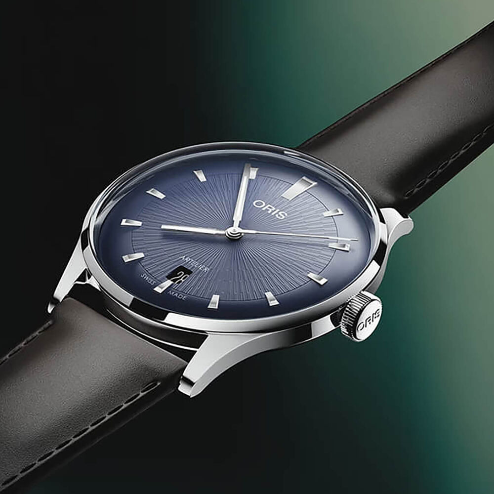 Oris Artelier Date 38mm Blue Dial Black Leather Strap Watch