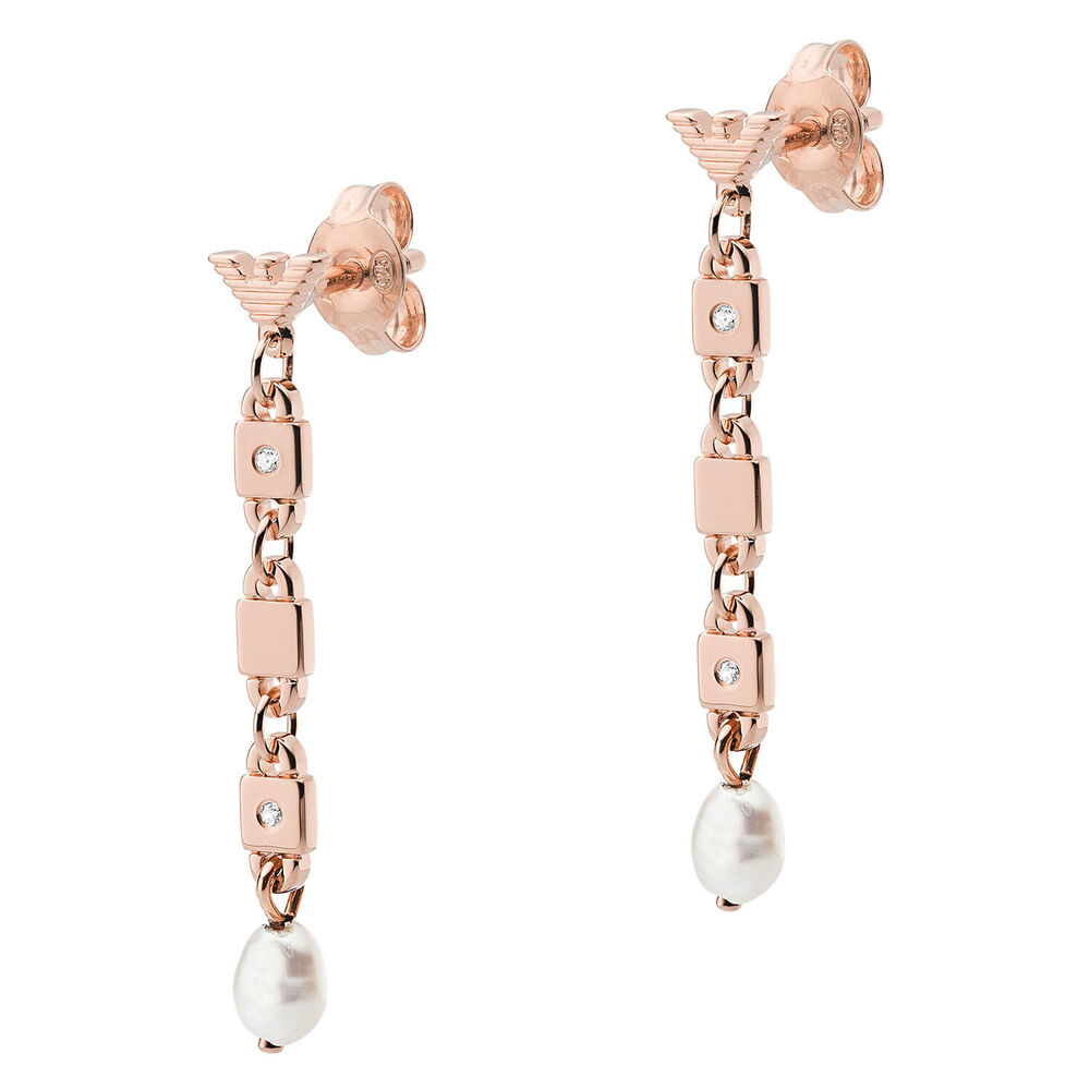 Emporio Armani Rose Gold Pearl Drop Ladies Earrings
