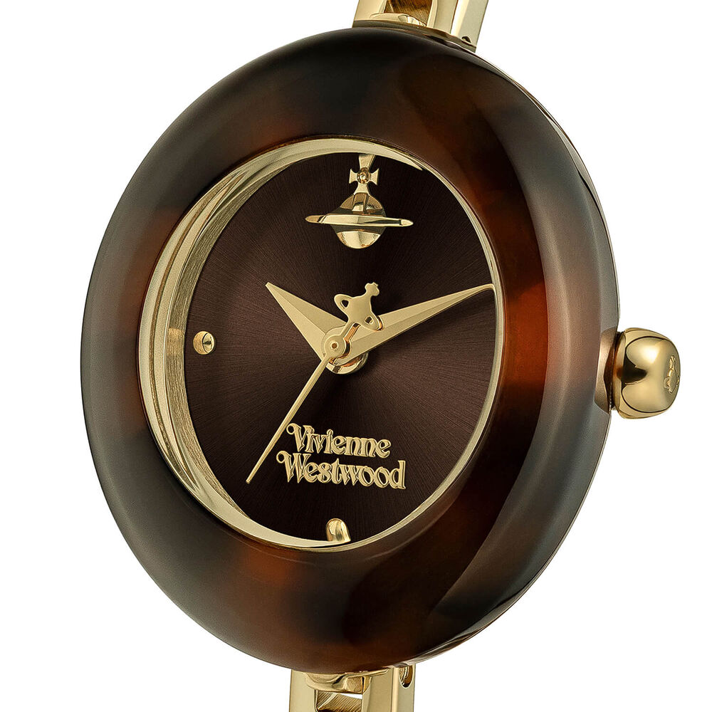 Vivienne Westwood Audley 24mm Brown Dial Tortoiseshell Case Gold Tone Steel Bracelet Watch