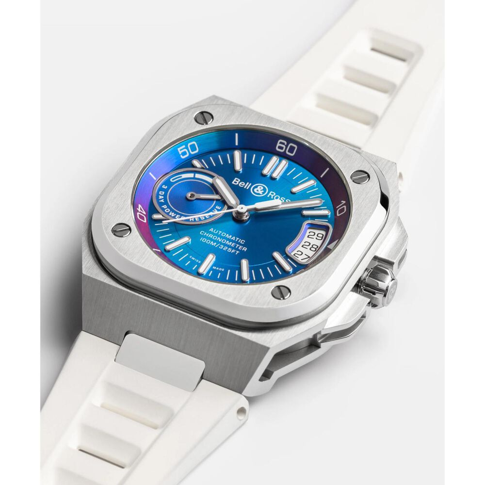 Bell & Ross 41mm Iridescent Dial White Rubber Strap Watch