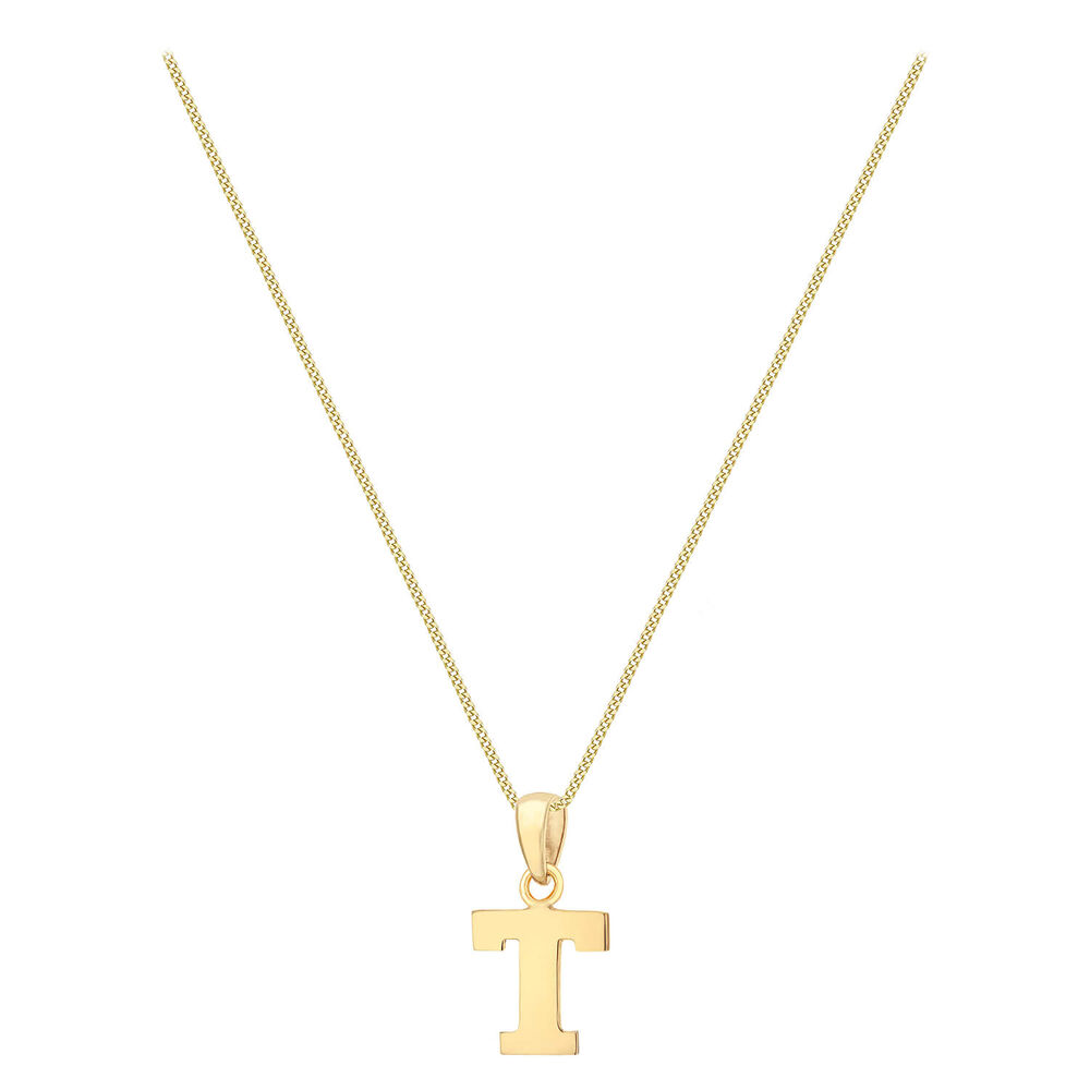 9ct Yellow Gold Plain Initial T Pendant (Special Order) (Chain Included) image number 1