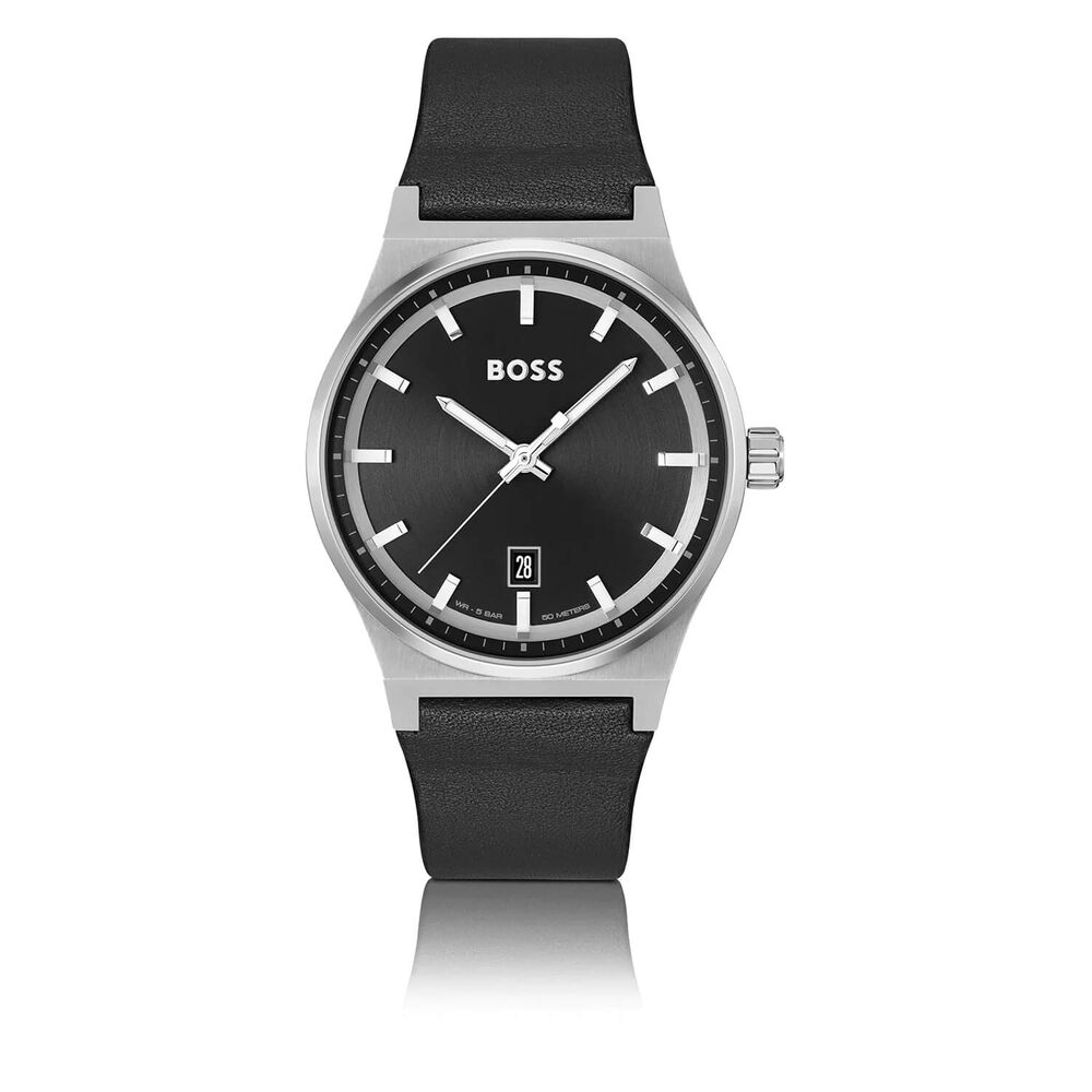 BOSS Candor 41mm Black Dial Leather Strap Watch