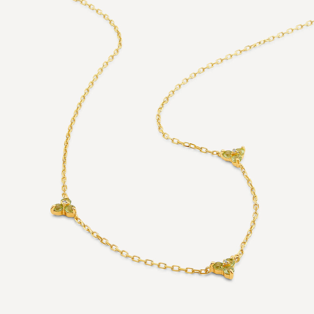 9ct Yellow Gold Peridot Trefoil Diamond Centre Necklet image number 2
