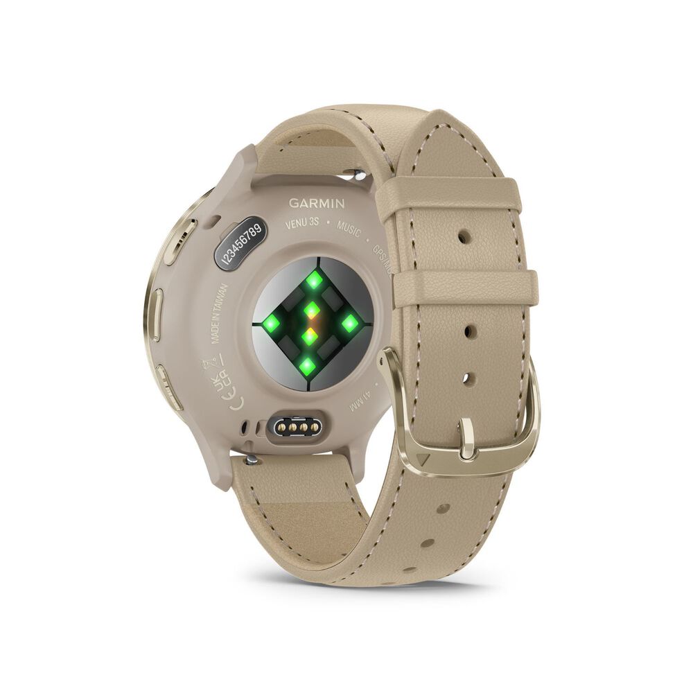 Garmin Venu 3s French Grey 41mm Case Beige Leather Strap Watch image number 4