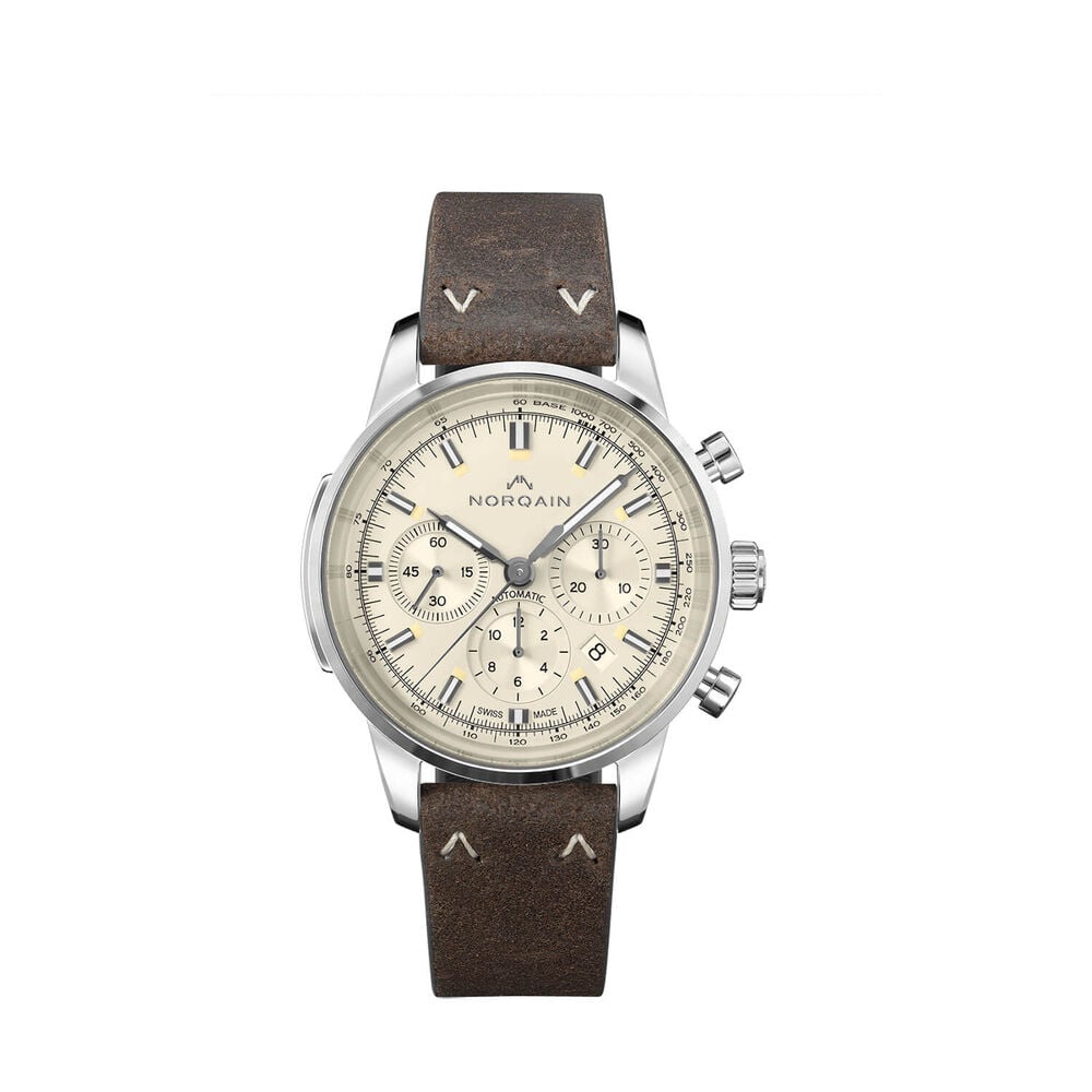 NORQAIN Freedom 60 Chronograph 43mm Cream Dial & Counters Alcantara Ebony Strap Watch image number 0